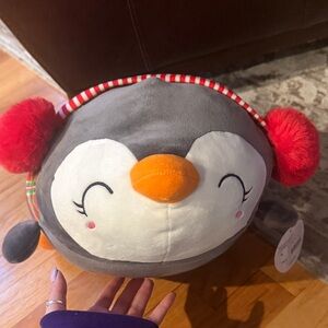 Gray and White Plush Penguin Stuffed Animal with Orange Beak